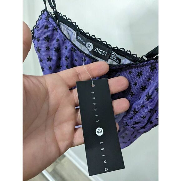 NWT Daisy Street Purple Floral Sheer Mesh Crop Top - Picture 5 of 10